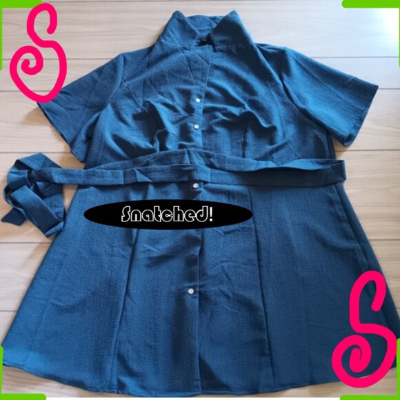 Plus Size Single Breasted Belted Shirt Dress - Picture 1 of 16